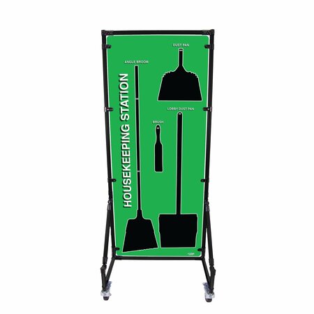 5S SUPPLIES 5S Housekeeping Shadow Board Broom Station Version 16 - Green Board / Black Shadows No Broom HSB-V16-GREEN-BO